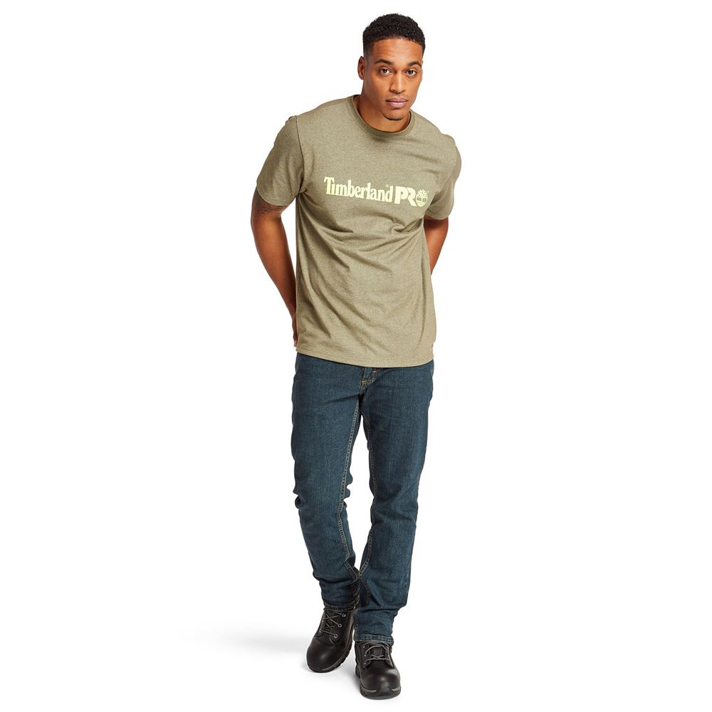 Camisetas Timberland Hombre Pro® Manga Corta Base Plate Wicking Logo Verde Oliva - Chile VJS-821754